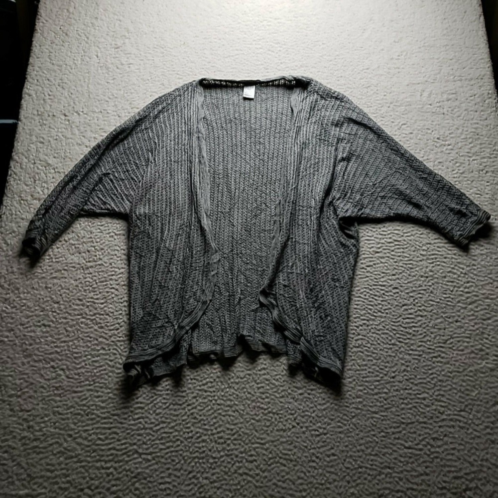 Time And Tru Cardigan Sweater Womens Large Gray V Neck Open Front Open Knit